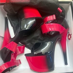 Pleaser Adore-700-16 Red and Black Platform Heels